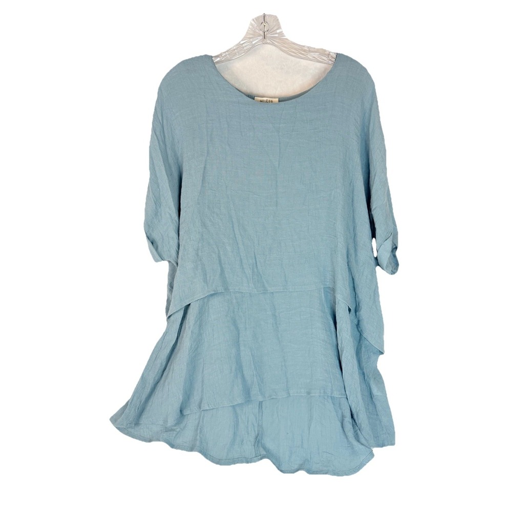Umgee Blue Gauze Tunic Top L Boho Layered Flowy Cottagecore Resort Cruise